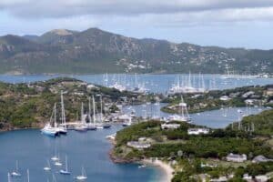 yachts and boats across bay in antigua and barbuda